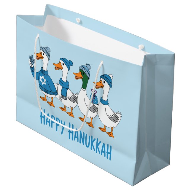 Sacola Para Presentes Grande Kids Happy Hanukkah Gift Bag (Frente inclinada)