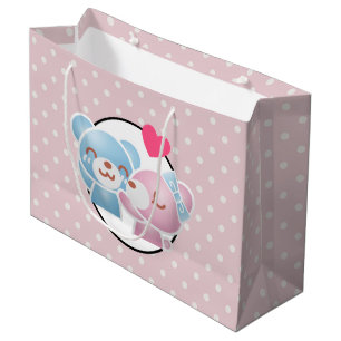 Sacola Para Presentes Grande KIssing Bears em Bolinhas Cute e Kawaii