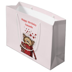 Sacola Para Presentes Grande Kit de desenho animado fofo de gatinho com coraçõe