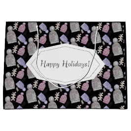 Sacola Para Presentes Grande Knit de Lã Preta Chapeia Aquarela pintada à Mão