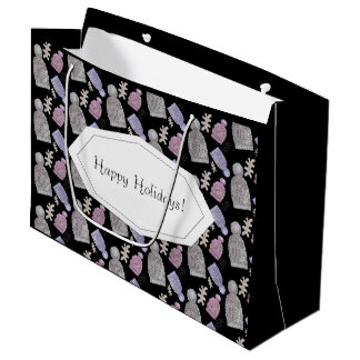 Sacola Para Presentes Grande Knit de Lã Preta Chapeia Aquarela pintada à Mão