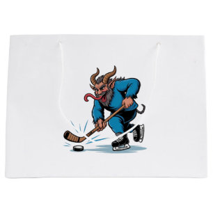 Sacola Para Presentes Grande Krampus Assustador Jogando Hóquei no Gelo Natal