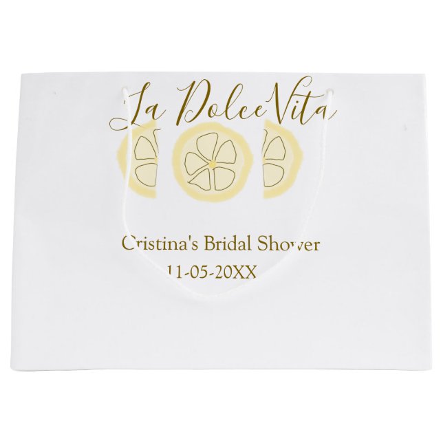 Sacola Para Presentes Grande La Dolce Vita amarelo limão chá de noiva pastel bo (Frente)