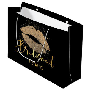 Sacola Para Presentes Grande lábios ouros-dama personalizados luxo negro