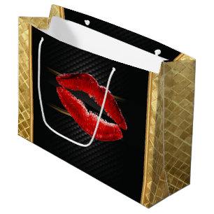 Sacola Para Presentes Grande Lábios Vermelhos Glitter Modernos e Elegantes, Per