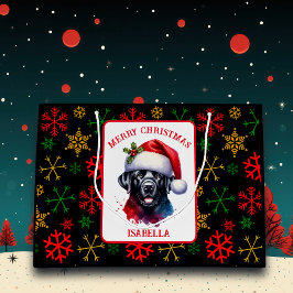 Sacola Para Presentes Grande Laboratório Preto de Cor da Água Doce em Santa Hat