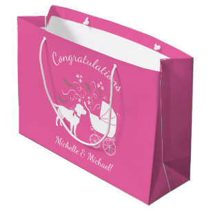 Sacola Para Presentes Grande Labrador Chá de fraldas de Cachorro Rosa