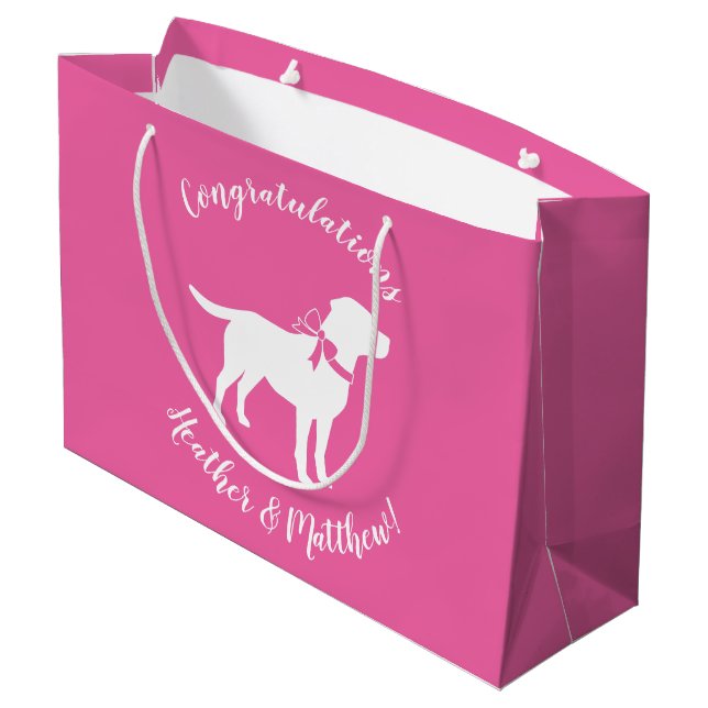 Sacola Para Presentes Grande Labrador Chá de fraldas de Cachorro Rosa (Verso inclinado)