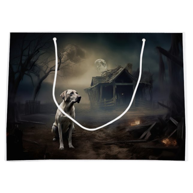 Sacola Para Presentes Grande Labrador Halloween Scary (Frente)