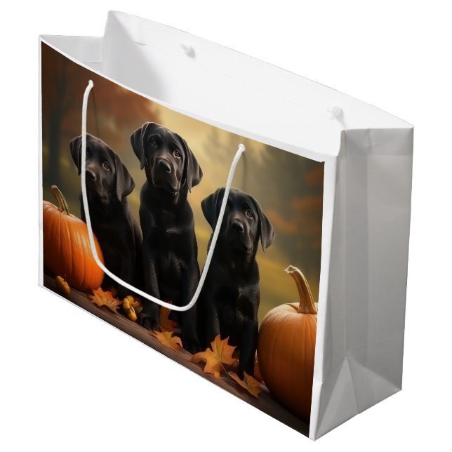 Sacola Para Presentes Grande Labrador Puppy Autumn Delight Pumpkin (Frente inclinada)
