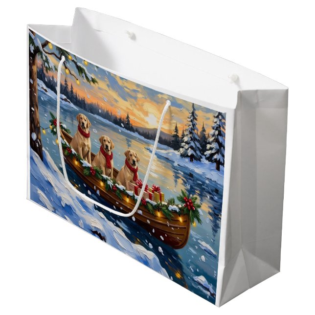 Sacola Para Presentes Grande Labrador Retriever Christmas Boat Holiday (Frente inclinada)