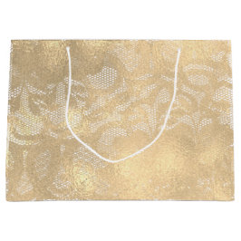 Sacola Para Presentes Grande Lace Sepia Faux Dourado Glama Floral Bridal