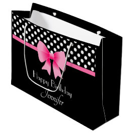 Sacola Para Presentes Grande Laço Rosa Pontos Pretos E Brancos De Aniversário
