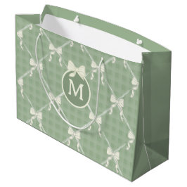 Sacola Para Presentes Grande Laços Coquette Gingham Monograma Creme Verde Salvi