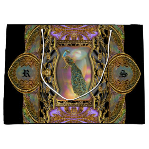 Sacola Para Presentes Grande Lady Peacock Monograma Black Elegant
