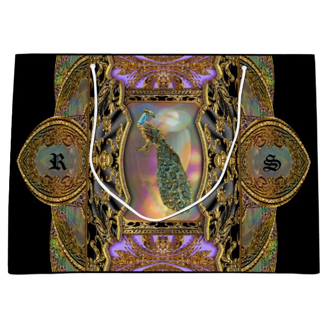 Sacola Para Presentes Grande Lady Peacock Monograma Black Elegant (Frente)