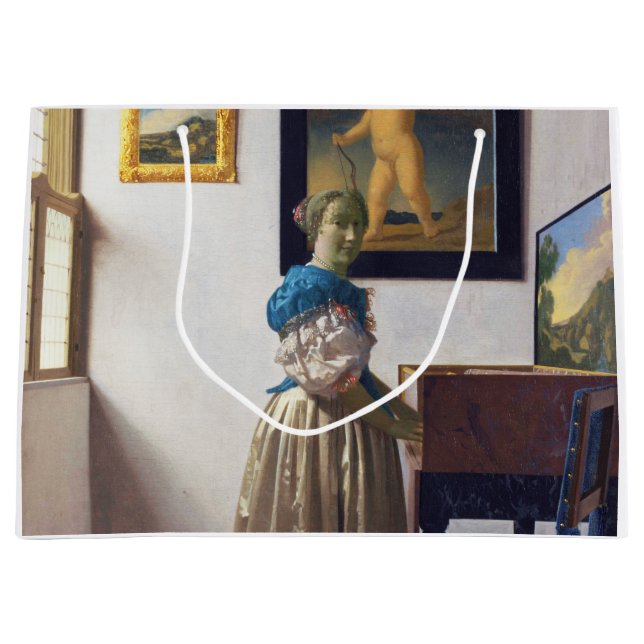 Sacola Para Presentes Grande Lady Standat a Virginal, Johannes Vermeer (Frente)