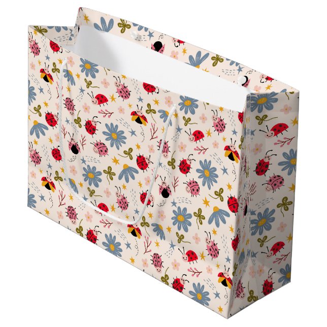 Sacola Para Presentes Grande Ladybug Wildflower Pattern (Frente inclinada)