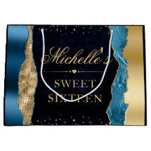 Lágrimas Glam Blue e Dourado Bokeh Sweet Sixteen