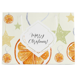 Sacola Para Presentes Grande Laranja Feriado e Estrelas em bege