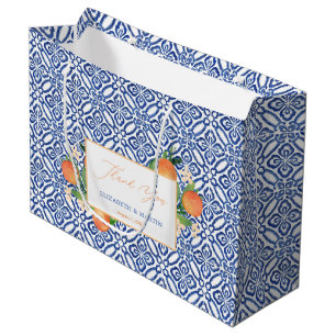 Sacola Para Presentes Grande Laranjas Doce E Casamento De Azulejo Branco Azul