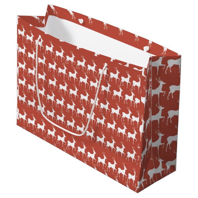 Sacola Para Presentes Grande Large Red Reindeer Pattern Holiday Gift Bag (Frente inclinada)