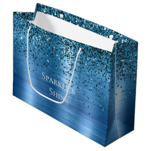 Sacola Para Presentes Grande Largura Azul Aqua Metálico