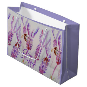 Sacola Para Presentes Grande Lavanda Bebê Feliz Flor Aquarela
