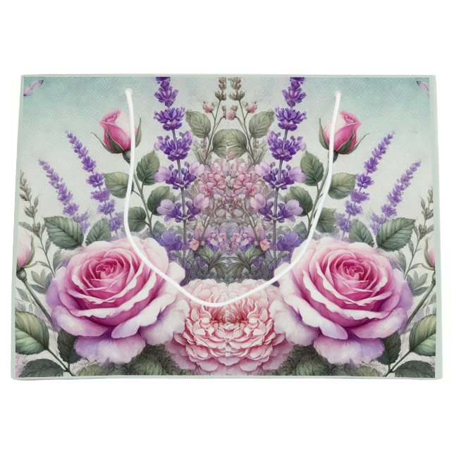 Sacola Para Presentes Grande Lavanda e barra de presentes do jardim Rosa (Frente)