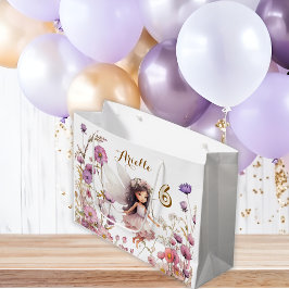 Sacola Para Presentes Grande Lavanda Fairy wildflower pixel aniversário