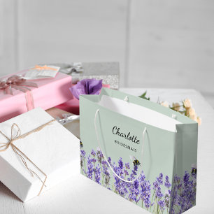 Sacola Para Presentes Grande Lavanda floresce dama verde