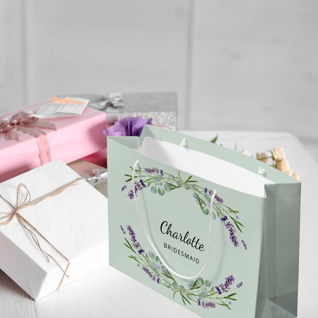 Sacola Para Presentes Grande Lavanda floresce dama verde (Criador carregado)