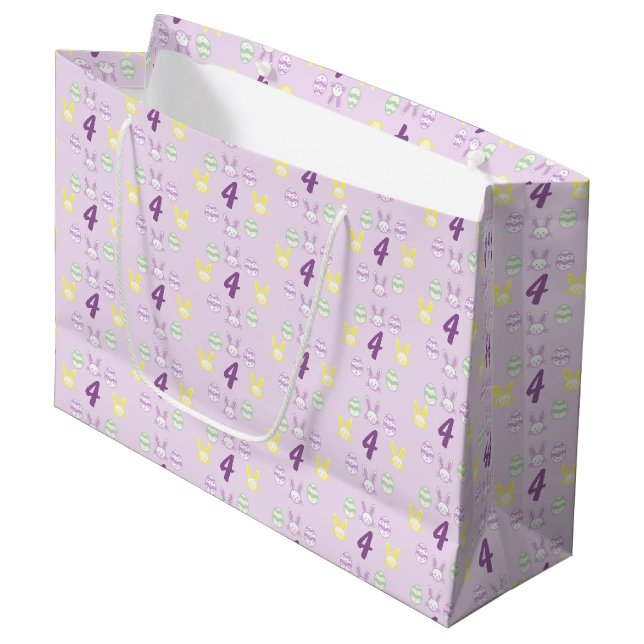 Sacola Para Presentes Grande Lavanda Páscoa 4º aniversário (Frente inclinada)