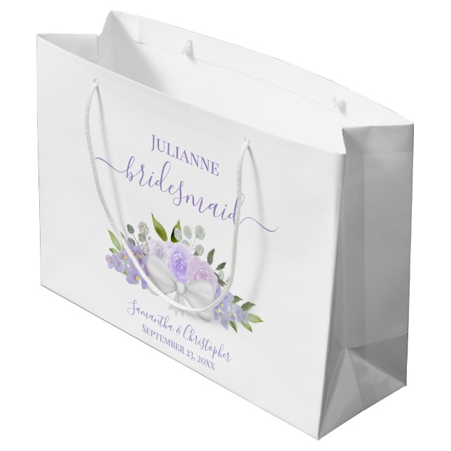Sacola Para Presentes Grande Lavender Boho Roses & Blossoms Wedding Bridesmaid (Verso inclinado)
