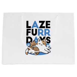 Sacola Para Presentes Grande Lazer - Design de Gatos Preguiçosos