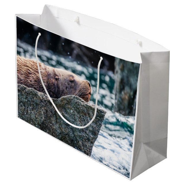 Sacola Para Presentes Grande Leão-Do-Mar Na Baía De Ressurreição, Alasca (Verso inclinado)