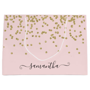 Sacola Para Presentes Grande Lente rosa e Dourada