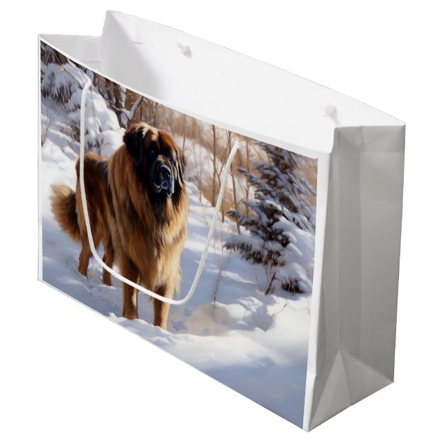 Sacola Para Presentes Grande Leonberger Deixe Nevar Natal (Frente inclinada)