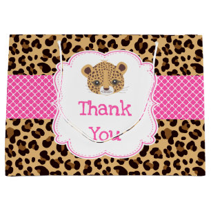 Sacola Para Presentes Grande Leopard Imprima Quatrefoil Rosa Aniversário Obriga