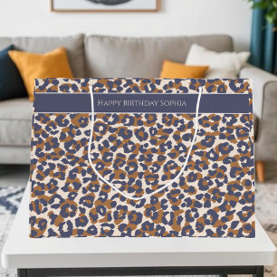 Sacola Para Presentes Grande Leopard Print-Blue e Brown-