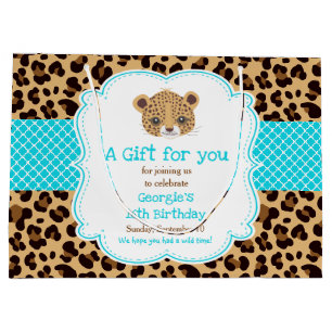 Sacola Para Presentes Grande Leopard Print Blue Quatrefol Obrigado