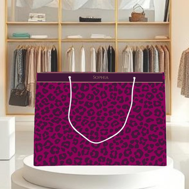 Sacola Para Presentes Grande Leopard Print-Magenta (Leopard Print-Magenta Large Gift Bag )