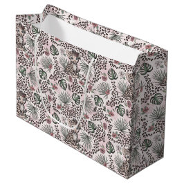 Sacola Para Presentes Grande Leopard Safari Baby Girl Jungle Floral