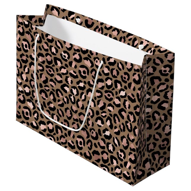Sacola Para Presentes Grande Leopardo Castanho Rosa (Frente inclinada)
