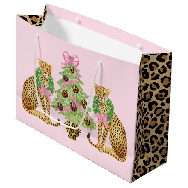 Sacola Para Presentes Grande Leopardo de Grinalda de Natal (Frente inclinada)