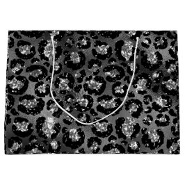 Sacola Para Presentes Grande Leopardo Imprime Cinzas Pretas e Prateadas