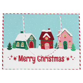 Sacola Para Presentes Grande Let it Snow Merry Christmas Village Large Gift Bag