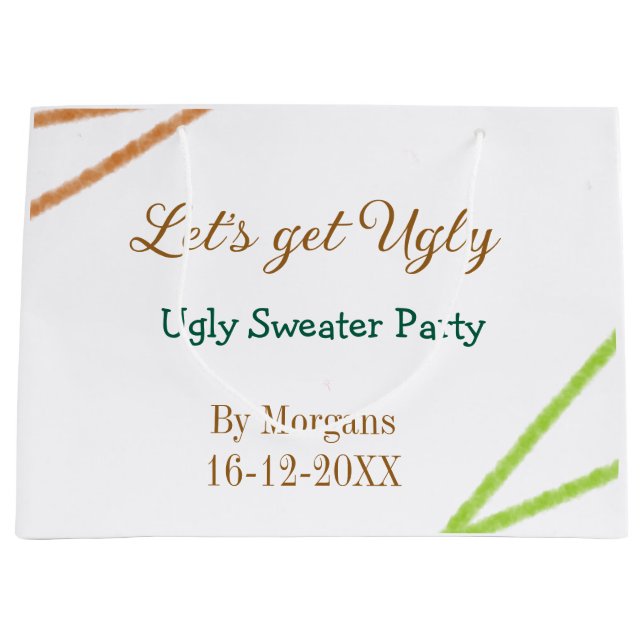 Sacola Para Presentes Grande Let's get ugly Christmas ugly sweater Partyorange  (Frente)