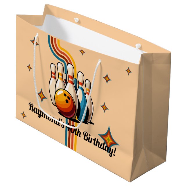 Sacola Para Presentes Grande Let's Strike Up Some Fun Bowling Birthday Party (Frente inclinada)