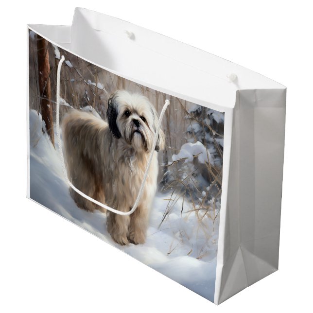 Sacola Para Presentes Grande Lhasa Apso Deixe Nevar Natal (Frente inclinada)